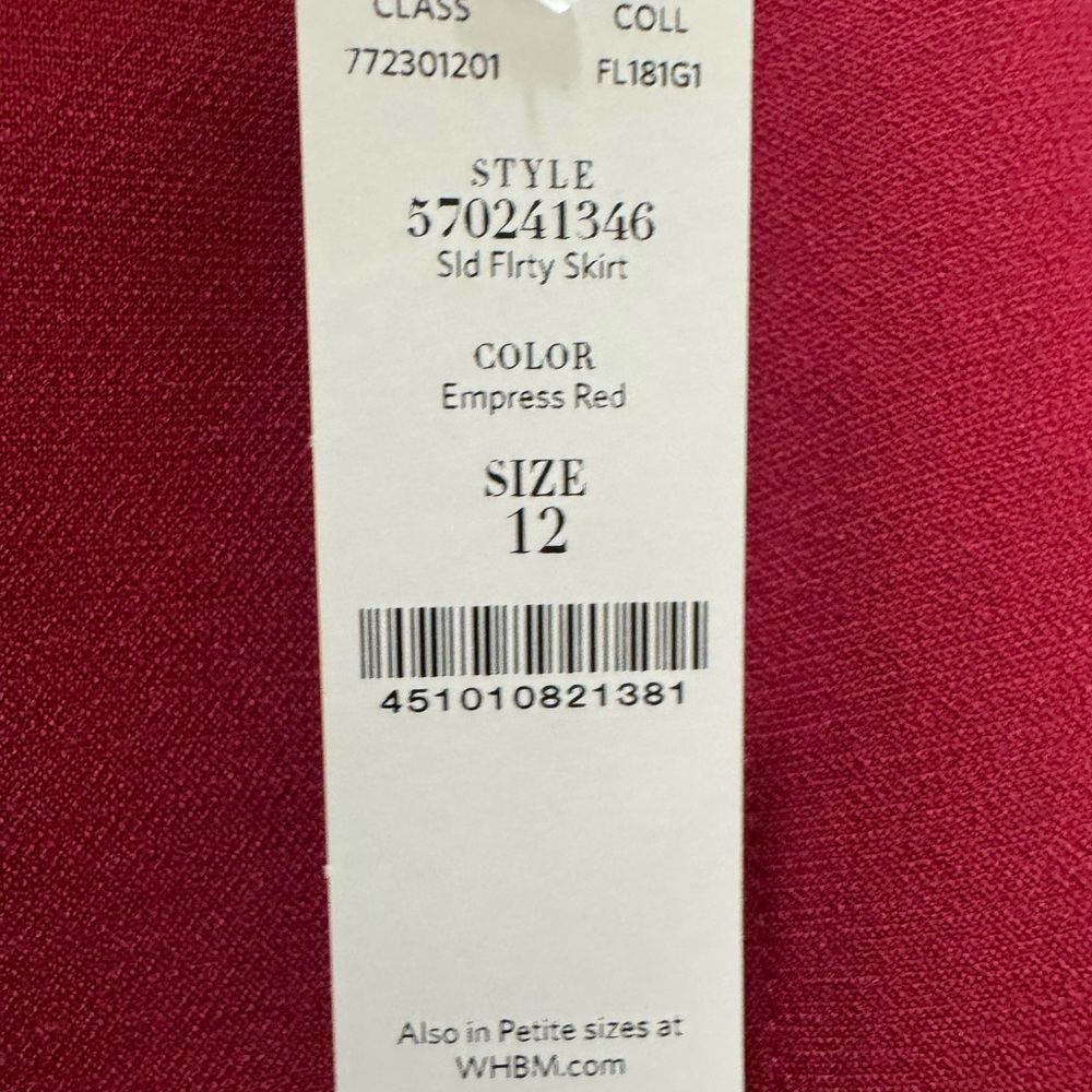 NWT White House Black Market Flounce Hem Pencil Skirt Empress Red Size 12 - Picture 3 of 5